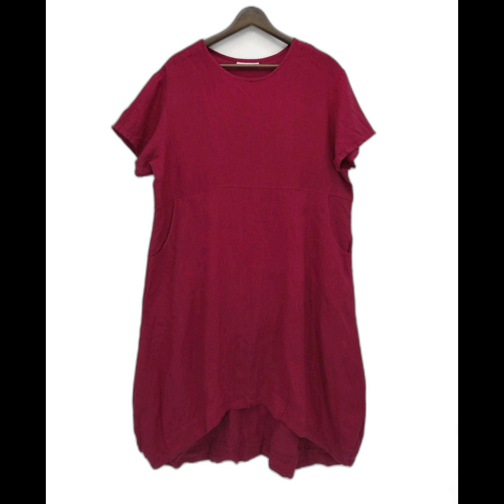 Bryn Walker Marina Dress Swallowtail 100% Linen Cranberry Size Small Lagenlook